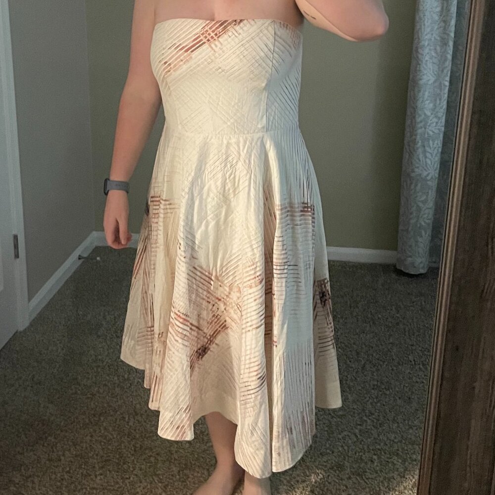 White House/Black Market Pink/White/Rust Patterned Strapless Dress Size 14